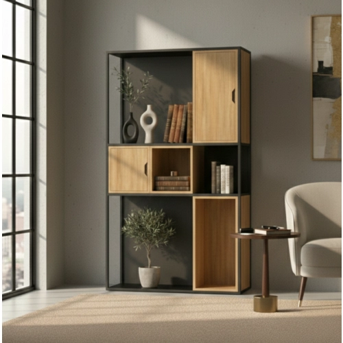 REGAŁ NA KSIĄŻKI METALOWE DREWNO LITE DĄB JESION OLCHA RNK-158